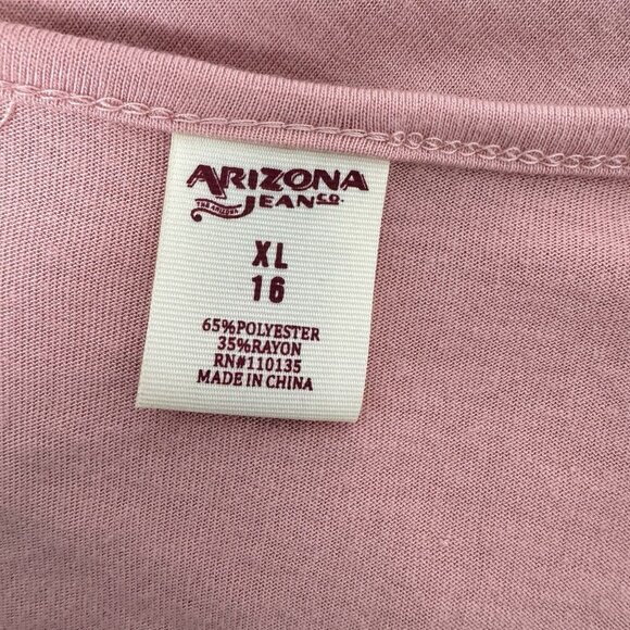 Arizona Junior open shoulder top long sleeve pink with necklace size XL (16) - Picture 8 of 11